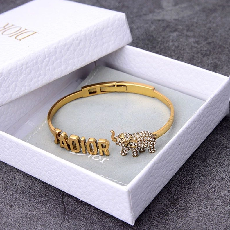 TopPick 8998 J'Adior Cuff Bracelet Antique Metal and White Crystals Gold