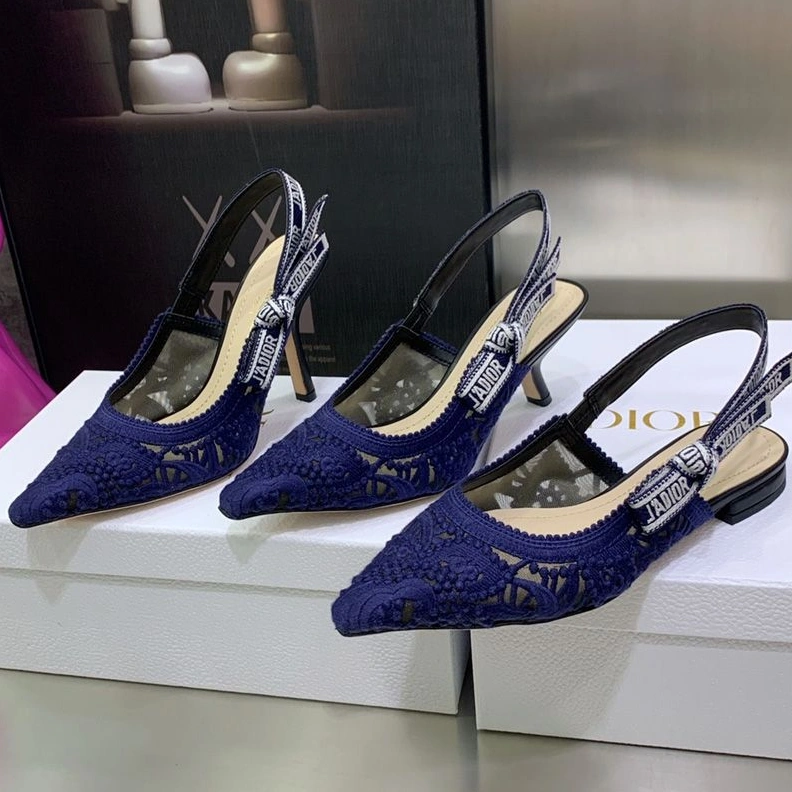 Trendy 2860 J'Adior Slingback Pumps Women D-Lace Motif Macrame Blue