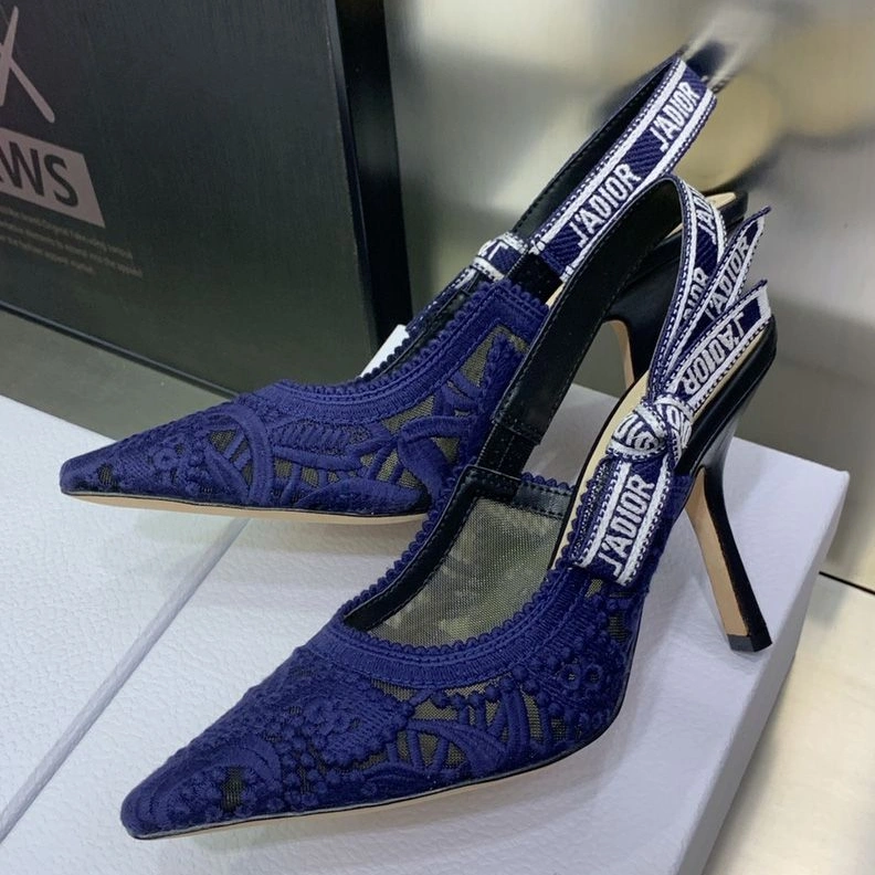 Trendy 2860 J'Adior Slingback Pumps Women D-Lace Motif Macrame Blue