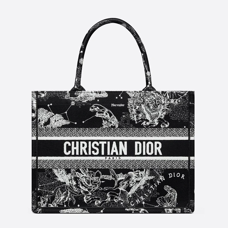 Trendy 3397 Dior Book Tote In Toile de Jouy Zodiac Motif Canvas Black