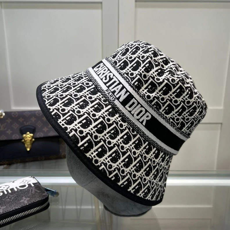 Trendy 3626 Christian Dior Bucket Hat D-Oblique Motif Canvas Black