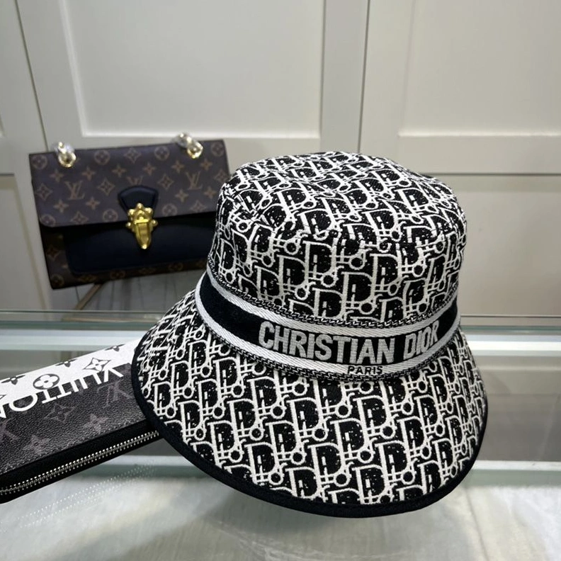Trendy 3626 Christian Dior Bucket Hat D-Oblique Motif Canvas Black