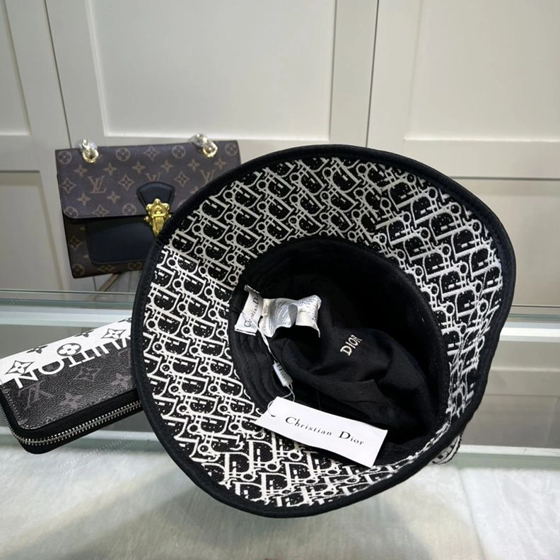 Trendy 3626 Christian Dior Bucket Hat D-Oblique Motif Canvas Black