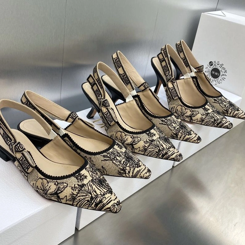 Trendy 4842 J'Adior Slingback Pumps Women Toile de Jouy Voyage Motif Canvas Beige