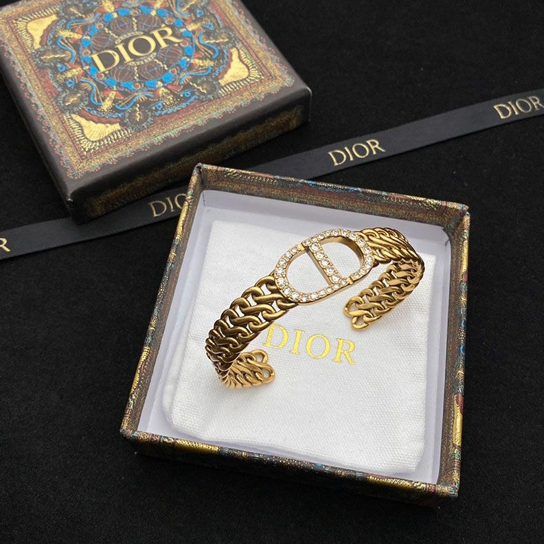 Trendy 5152 Dior 30 Montaigne Cuff Bracelet Antique Metal and White Crystals Gold