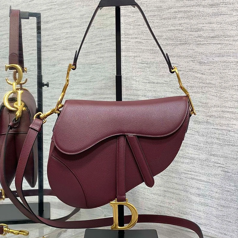 Trendy 5330 Dior Saddle Bag with Strap In Grained Calfskin Burgundy
