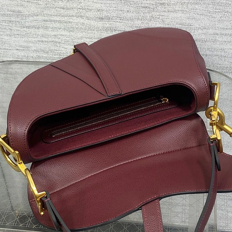 Trendy 5330 Dior Saddle Bag with Strap In Grained Calfskin Burgundy