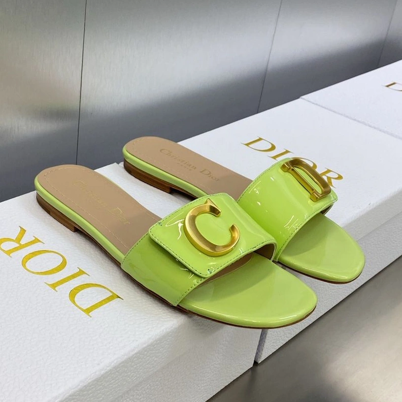 Trendy 5935 C'est Dior Slides Women Patent Leather Green