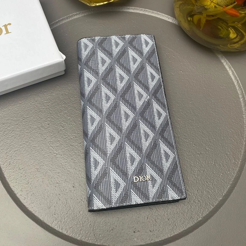 Trendy 6475 Dior Bi-Fold Long Card Holder CD Diamond Motif Canvas Grey