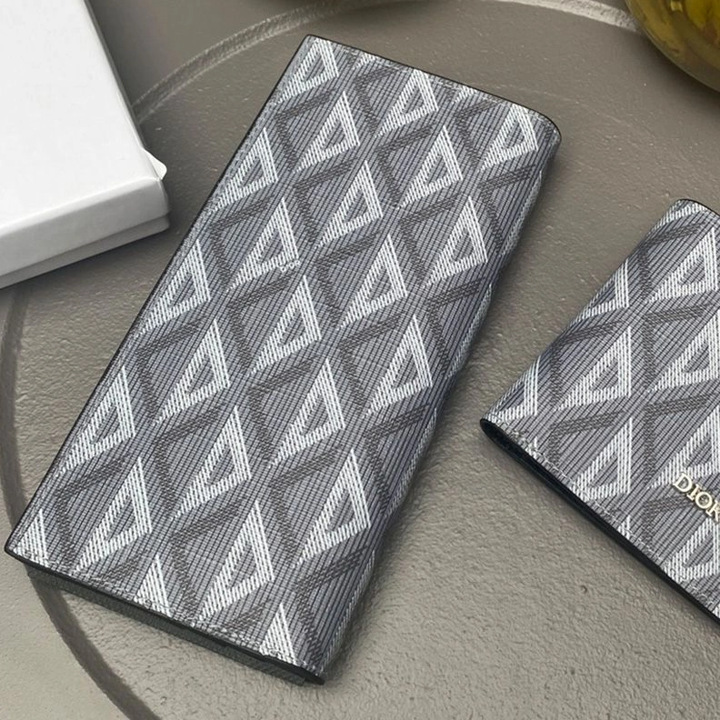 Trendy 6475 Dior Bi-Fold Long Card Holder CD Diamond Motif Canvas Grey