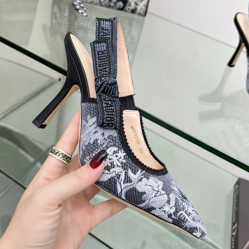 Trendy 7516 J'Adior Slingback Pumps Women Toile de Jouy Sauvage Motif Canvas Black Grey