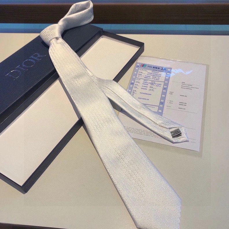 Trendy 762 Dior Tie Oblique Motif Silk White