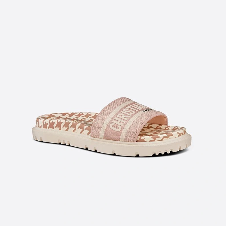 Trendy 7828 Christian Dior Dway Slides Women Micro Houndstooth Motif Cotton Cherry