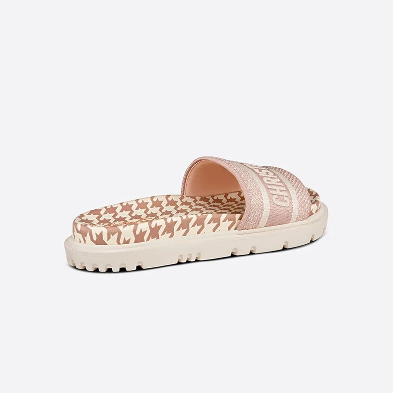Trendy 7828 Christian Dior Dway Slides Women Micro Houndstooth Motif Cotton Cherry