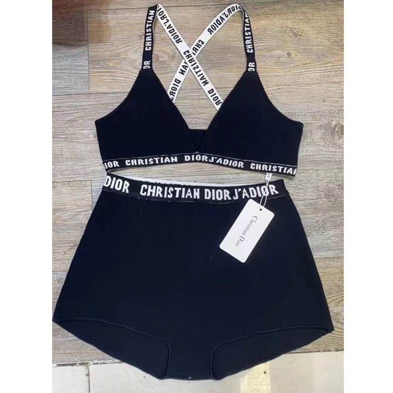 Trendy 9114 Christian Dior J'Adior High Waisted Crisscross Bikini Women Lycra Black