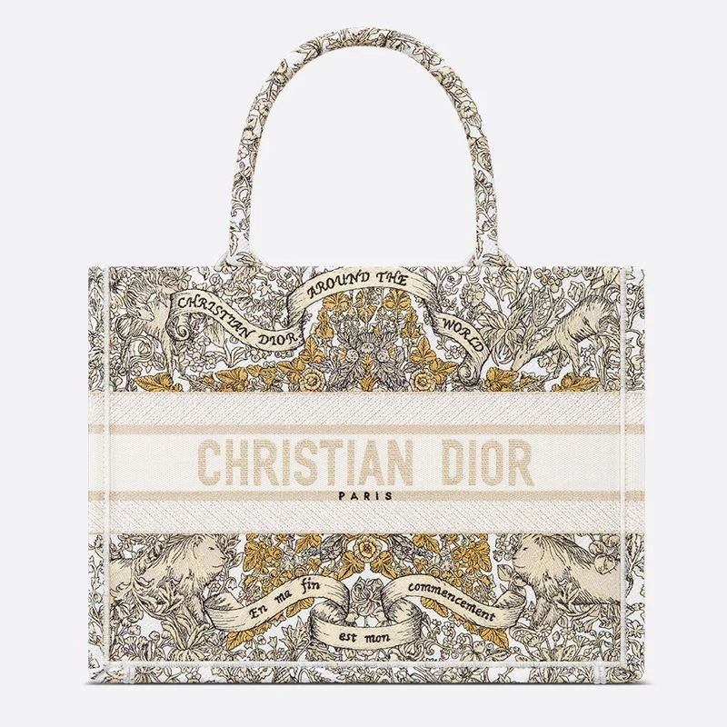 UrbanStyle 1657 Dior Book Tote In Flowers Around the World Motif Canvas White Gold
