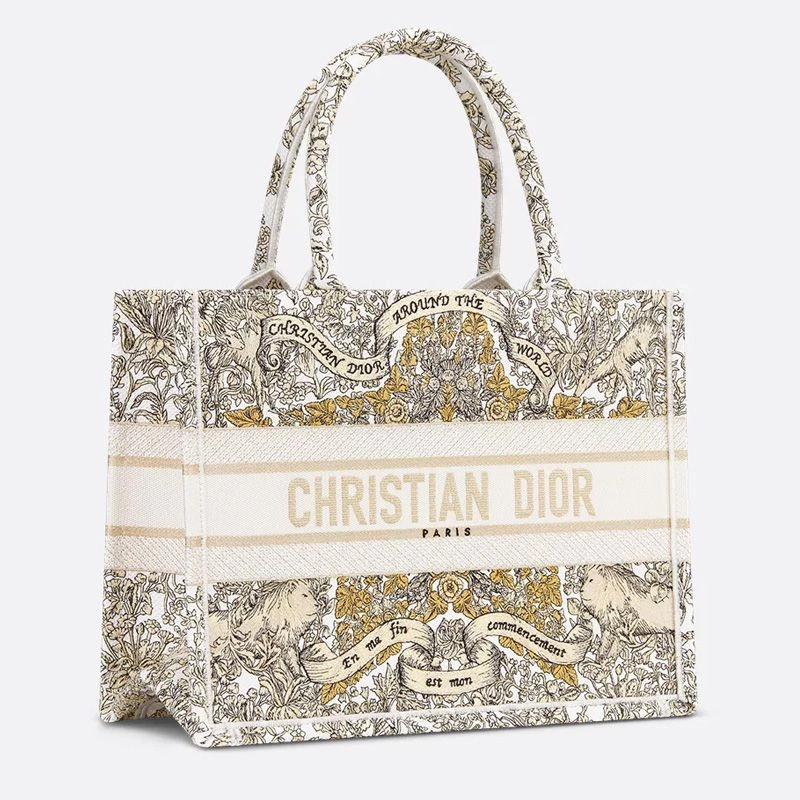 UrbanStyle 1657 Dior Book Tote In Flowers Around the World Motif Canvas White Gold