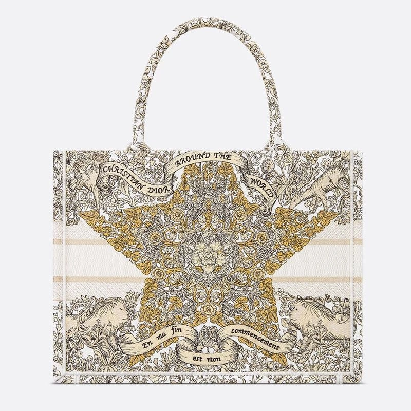 UrbanStyle 1657 Dior Book Tote In Flowers Around the World Motif Canvas White Gold