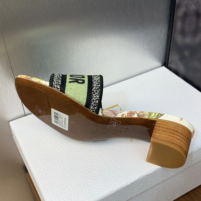 UrbanStyle 4744 Christian Dior Dway Slides Women Toile de Jouy Mexico Motif Canvas White Green