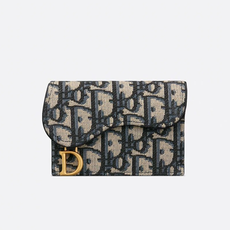UrbanStyle 5883 Dior Saddle Bloom Card Holder In Oblique Motif Canvas Blue