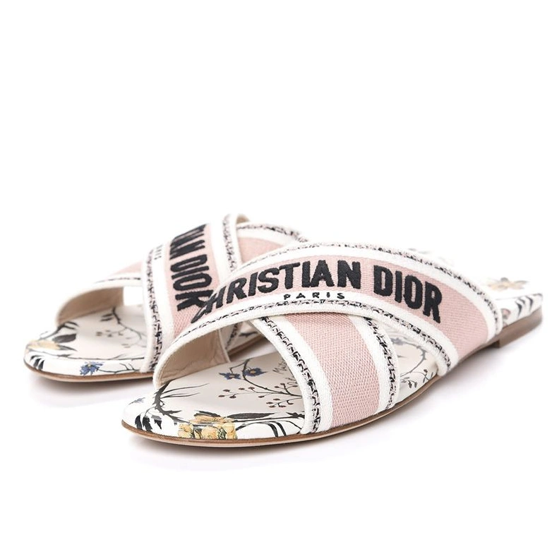 UrbanStyle 5945 Christian Dior Granville Slides Women Rosa Mutabilis Motif Canvas White