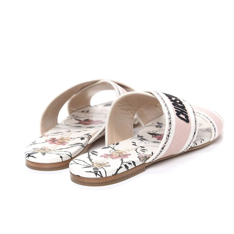 UrbanStyle 5945 Christian Dior Granville Slides Women Rosa Mutabilis Motif Canvas White