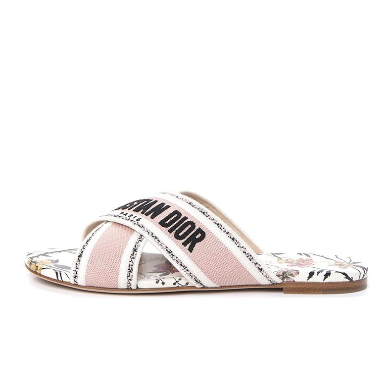UrbanStyle 5945 Christian Dior Granville Slides Women Rosa Mutabilis Motif Canvas White