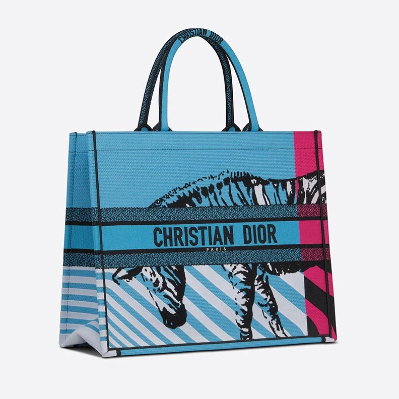 UrbanStyle 6077 Dior Book Tote D-Jungle Pop Motif Canvas Blue Rose
