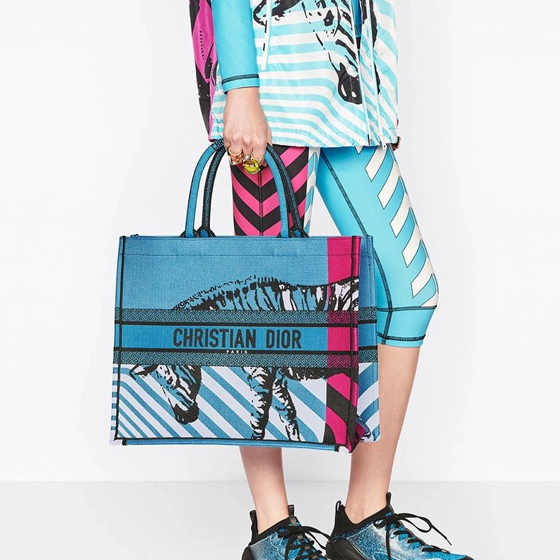 UrbanStyle 6077 Dior Book Tote D-Jungle Pop Motif Canvas Blue Rose
