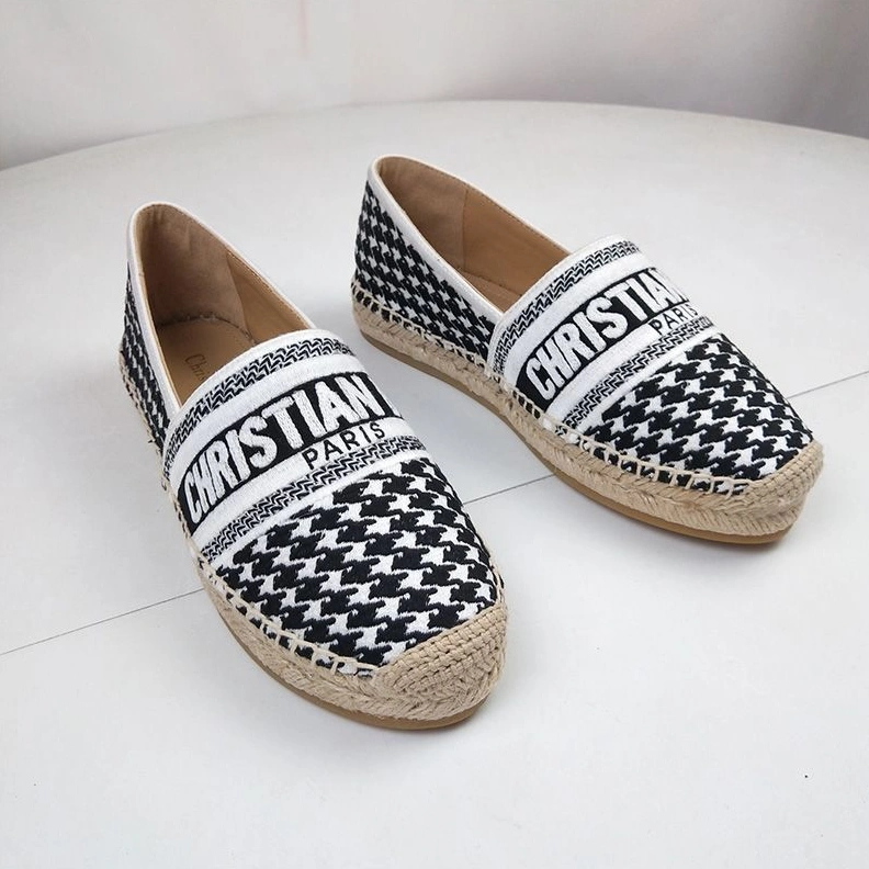 UrbanStyle 6101 Christian Dior Granville Espadrilles Women Houndstooth Motif Canvas Black