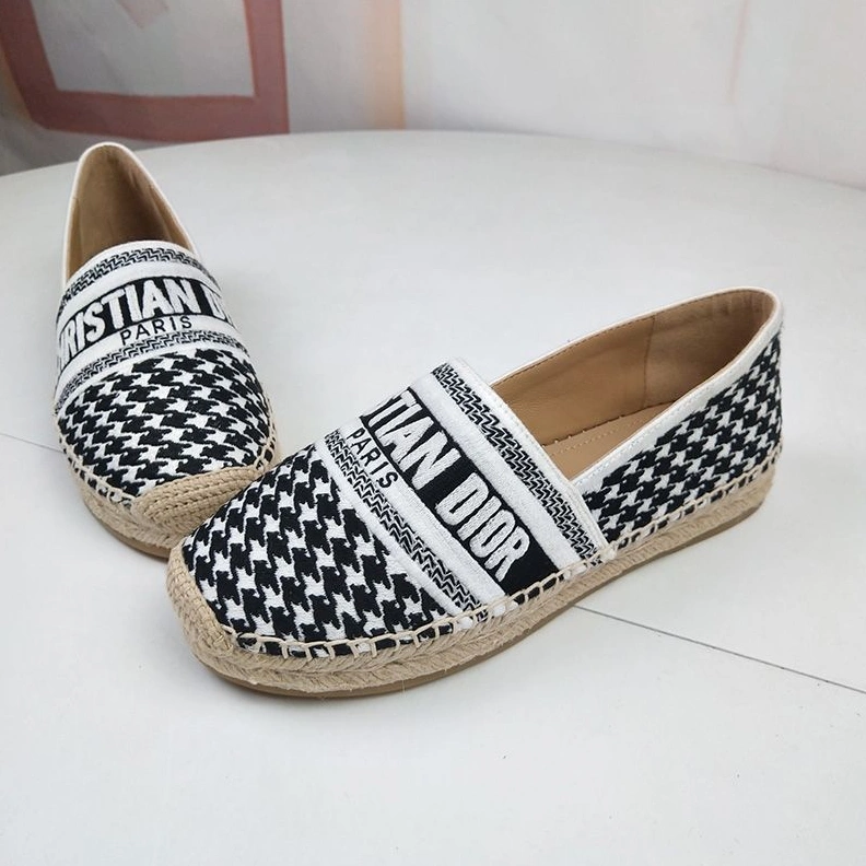 UrbanStyle 6101 Christian Dior Granville Espadrilles Women Houndstooth Motif Canvas Black