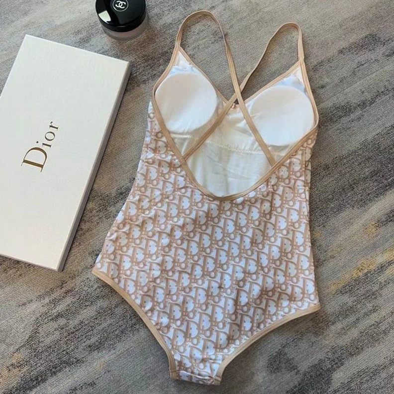 UrbanStyle 6120 Dior Crisscross Swimsuit Women Oblique with Bee CD Motif Lycra Khaki
