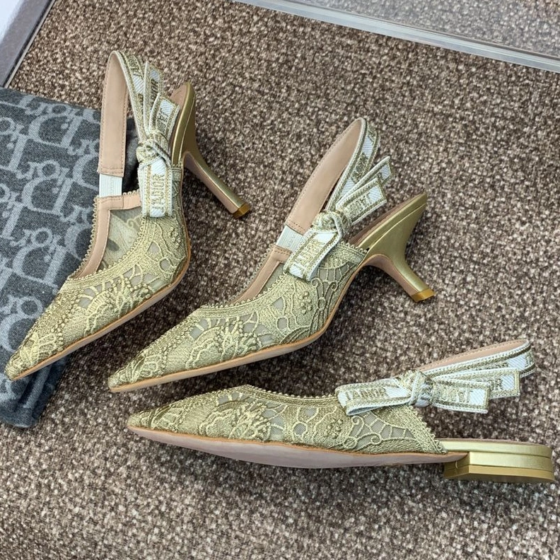 UrbanStyle 8111 J'Adior Slingback Pumps Women D-Lace Butterfly Motif Macrame Gold
