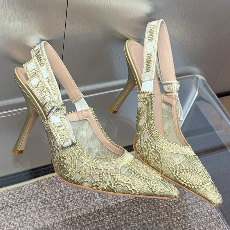UrbanStyle 8111 J'Adior Slingback Pumps Women D-Lace Butterfly Motif Macrame Gold