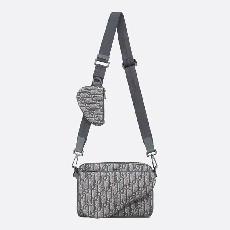 UrbanStyle 8252 Dior Saddle Triple Pouch In Oblique Motif Canvas Grey