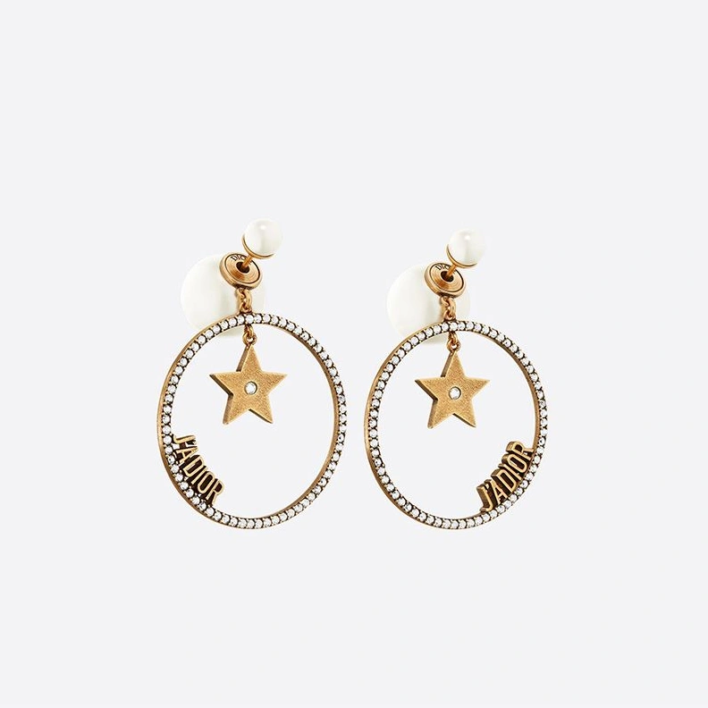 UrbanStyle 8769 Dior Tribales Earrings Antique J'ADIOR, White Resin Pearls and White Crystals Gold