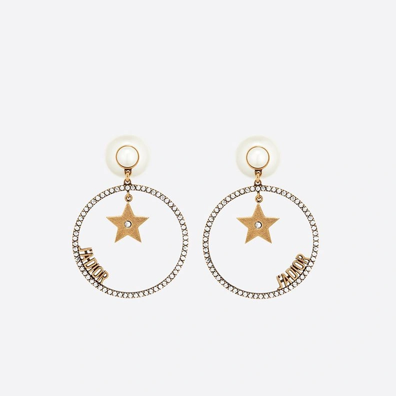 UrbanStyle 8769 Dior Tribales Earrings Antique J'ADIOR, White Resin Pearls and White Crystals Gold