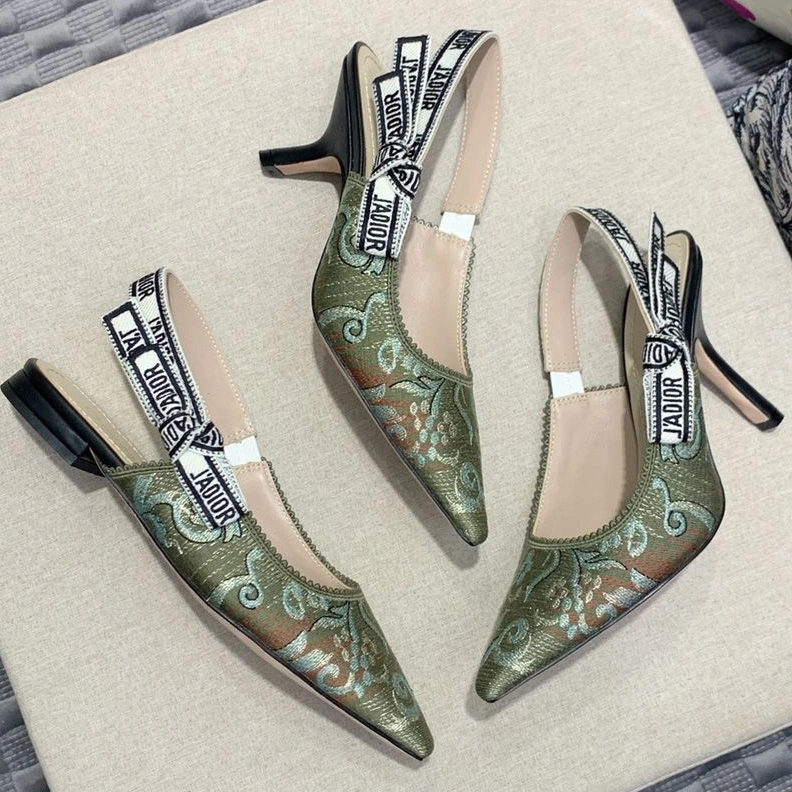 UrbanStyle 9079 J'Adior Slingback Pumps Women Brocart Motif Canvas Green