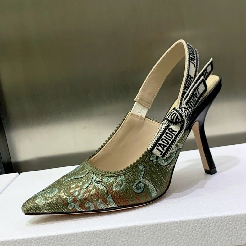 UrbanStyle 9079 J'Adior Slingback Pumps Women Brocart Motif Canvas Green