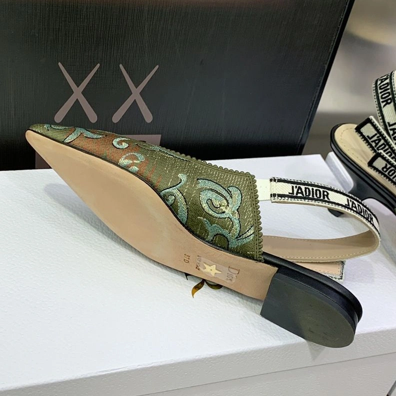 UrbanStyle 9079 J'Adior Slingback Pumps Women Brocart Motif Canvas Green