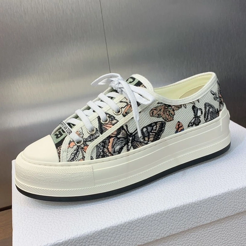 UrbanStyle 9666 Walk'n'Dior Platform Sneakers Unisex Toile de Jouy Mexico Motif Canvas White Green