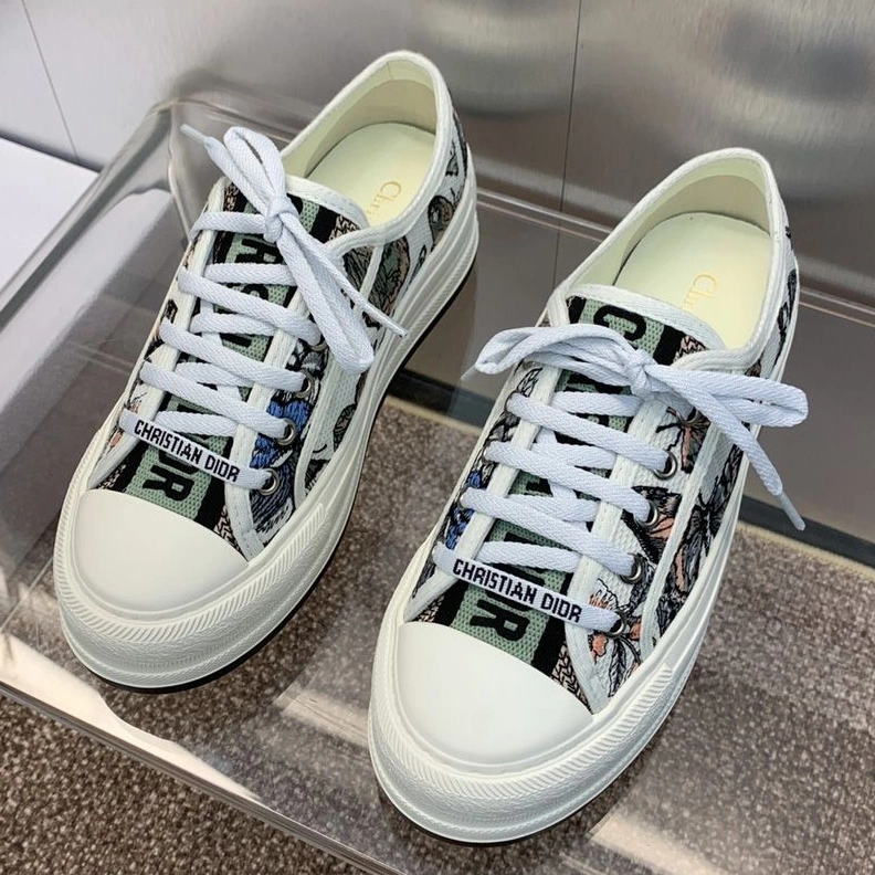 UrbanStyle 9666 Walk'n'Dior Platform Sneakers Unisex Toile de Jouy Mexico Motif Canvas White Green