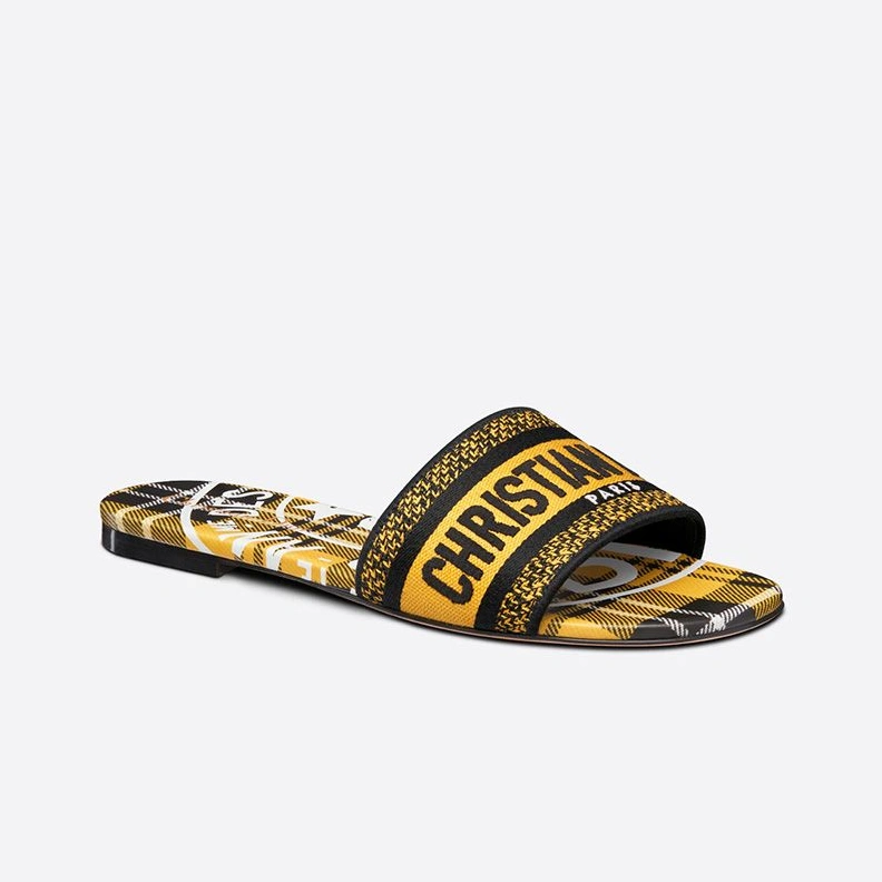 UrbanStyle 9794 Christian Dior Dway Slides Women Jute Check'n'Dior Motif Canvas Yellow