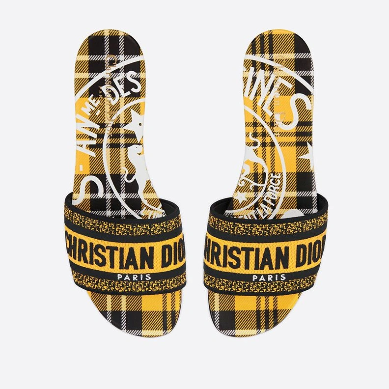 UrbanStyle 9794 Christian Dior Dway Slides Women Jute Check'n'Dior Motif Canvas Yellow