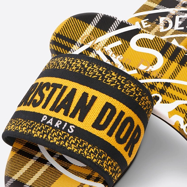 UrbanStyle 9794 Christian Dior Dway Slides Women Jute Check'n'Dior Motif Canvas Yellow