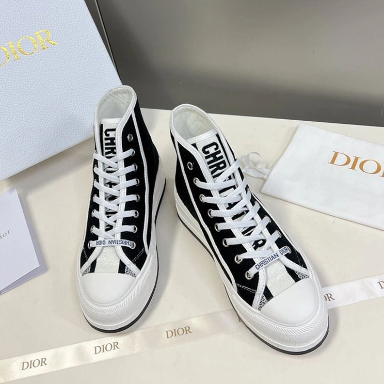 Walk'N'Dior High-Top Platform Sneakers Women Canvas Black SportInspired 6309