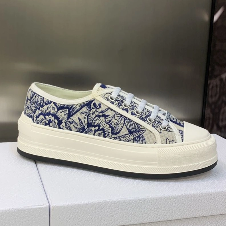 Walk'N'Dior Platform Sneakers Unisex Jardin d'Hiver Motif Canvas Blue BestValue 829