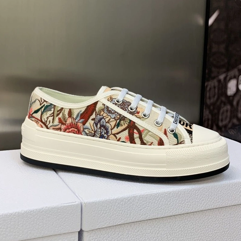Walk'N'Dior Platform Sneakers Unisex Jardin d'Hiver Motif Canvas White Popular 3860