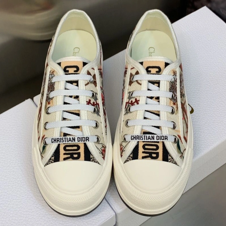 Walk'N'Dior Platform Sneakers Unisex Jardin d'Hiver Motif Canvas White Popular 3860