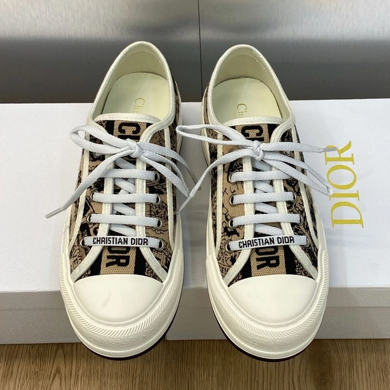 Walk'N'Dior Platform Sneakers Unisex Plan de Paris Motif Canvas Beige StreetReady 1855